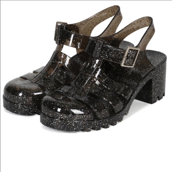 Black Chunky Heel Sandals - Picture 4 of 7